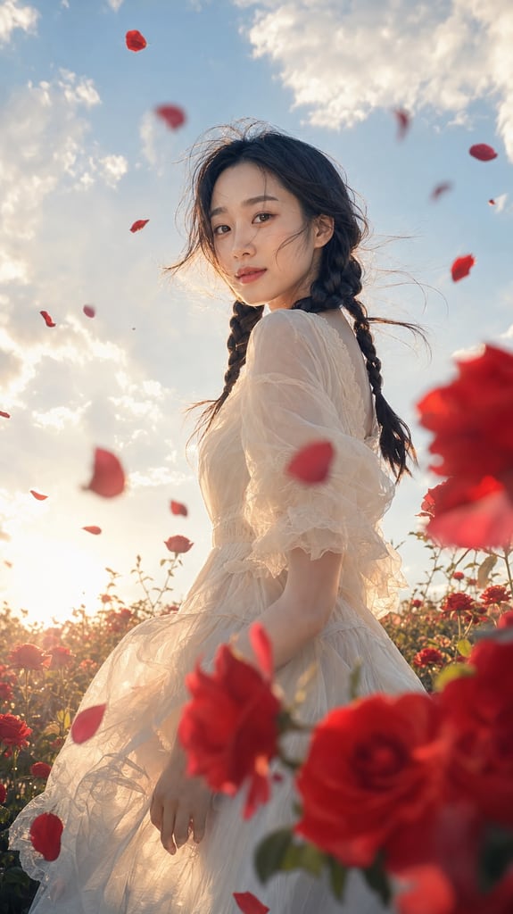 玫瑰花海的少女
